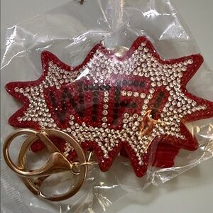 Red 'WTF?' Crystal Keychain Charm